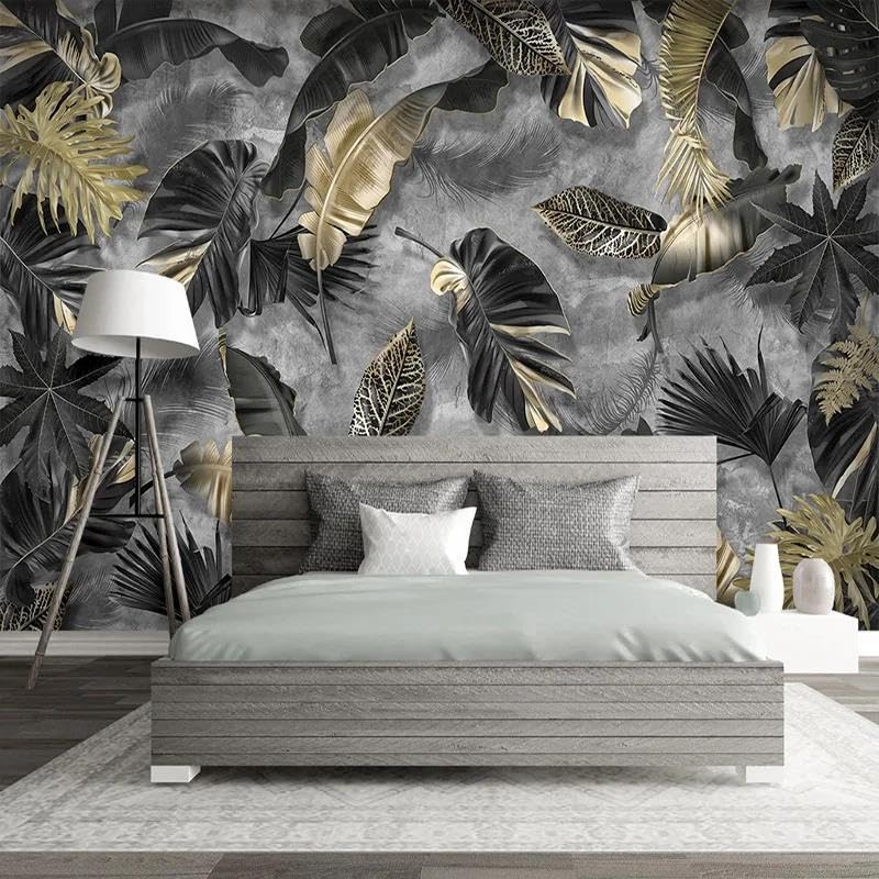 Papier peint 3d feuilles de plantes tissu non tissé mur chambre