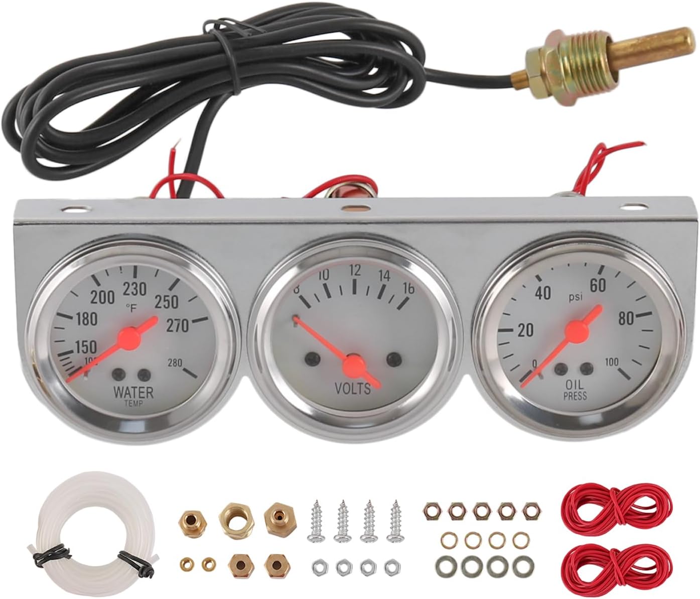 JDMSPEED 2inch Triple Gauge kit Volt Meter Water Temp Temperature Gauge Oil Press Pressure Gauge Car Meter 3‑in‑1 Car Meter Auto Gauge