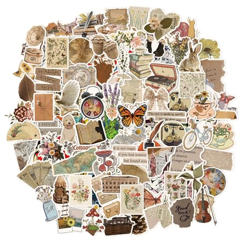 QTL Vintage Stickers for Women Adults, Retro Aesthetic Party Supplies, Waterproof Vinyl Stickers for Water Bottles and Laptop, 102PCS