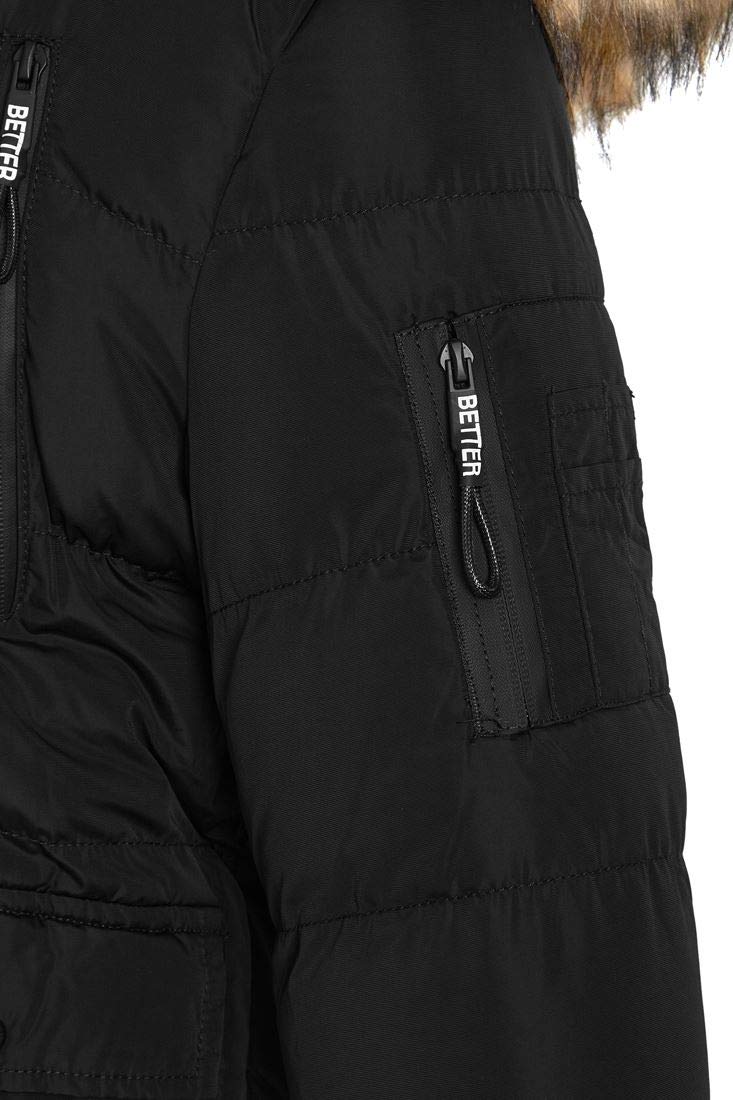 SS7 Garçons rembourrée Parka Age 5 7 8 9 10 11 12 13 16 Ans Veste Fausse Fourrure Noir