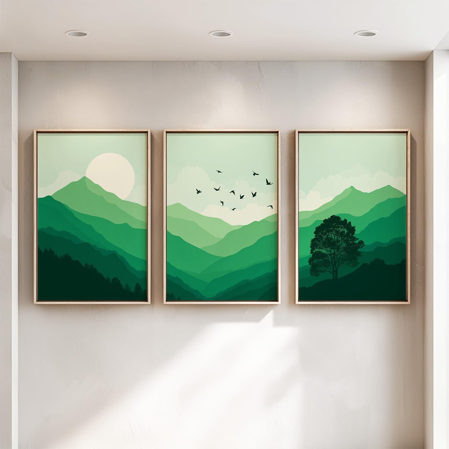 Cuadro decorativo decorativo de pared natural, paisaje de 40 x 50 cm cada uno, arte de pared para salón, dormitorio, entrada o oficina, sin marco, decoración póster de pared, verde oliva gradiente