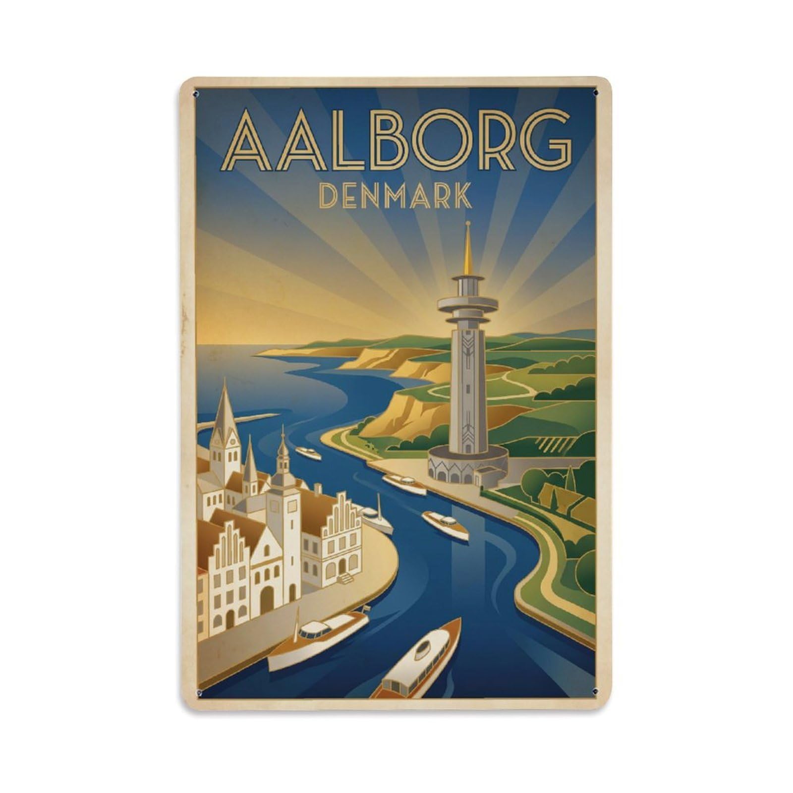 Metal Tin Sign Retro Denmark Aalborg Travel