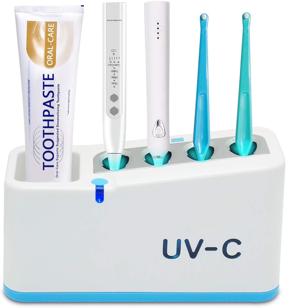 HHTD Portable UV Toothbrush Holder with Timer Function, 4 Toothbrushes Holder with USB Charging or 4 AA Batteries for Family Toothbrush Clean