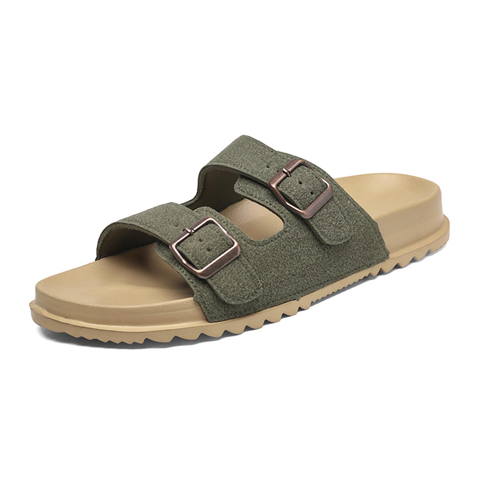 Unisex Cork Footbed Slide Sandal, Arch Support Summer Outdoor Sandals with Adjustable Buckle for Women and Men, Green, 10