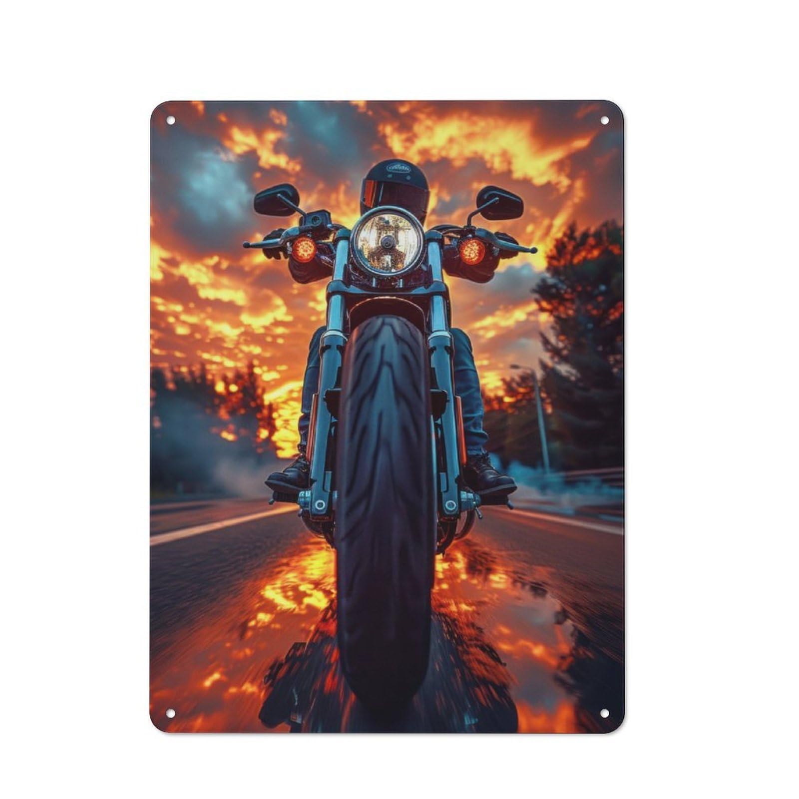 Junmoney Fiery Sunset Ride Metal Plaque 40X30cm With For Hallway Wall, Rustic Decor, For Garage, Workshop And Man Cave Decoration