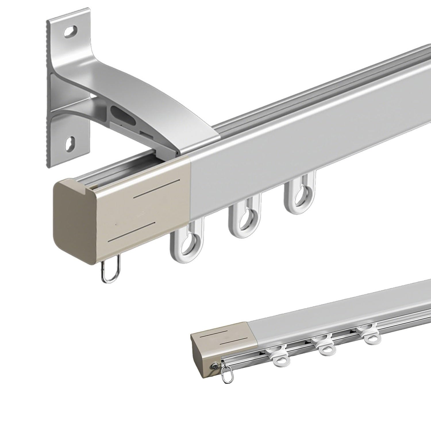 Vorhangschiene zur Wandmontage, 1-Läufig Gardinenschiene mit Stummen Rollen, 1.6/1.7/1.8/1.9 m Gardinenstange für Terrassen, Wohnzimmer, Küche(Grau,2.50 m (8.2 ft))