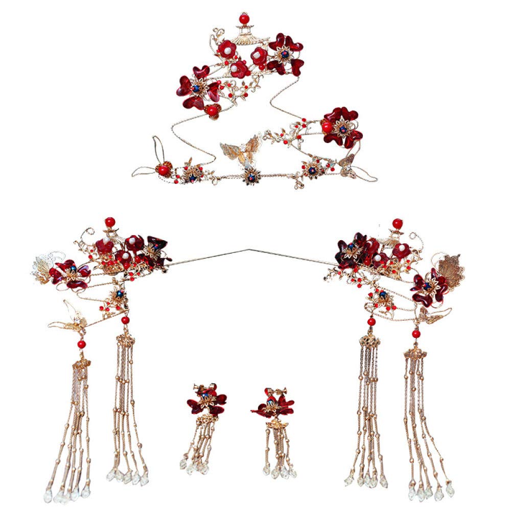 Vintage Accessoires Cheveux Mariée Classique Chinois De La Femme Papillon Fleur Pompon Fait Main Belle Coiffure Phoenix Noble Couronne