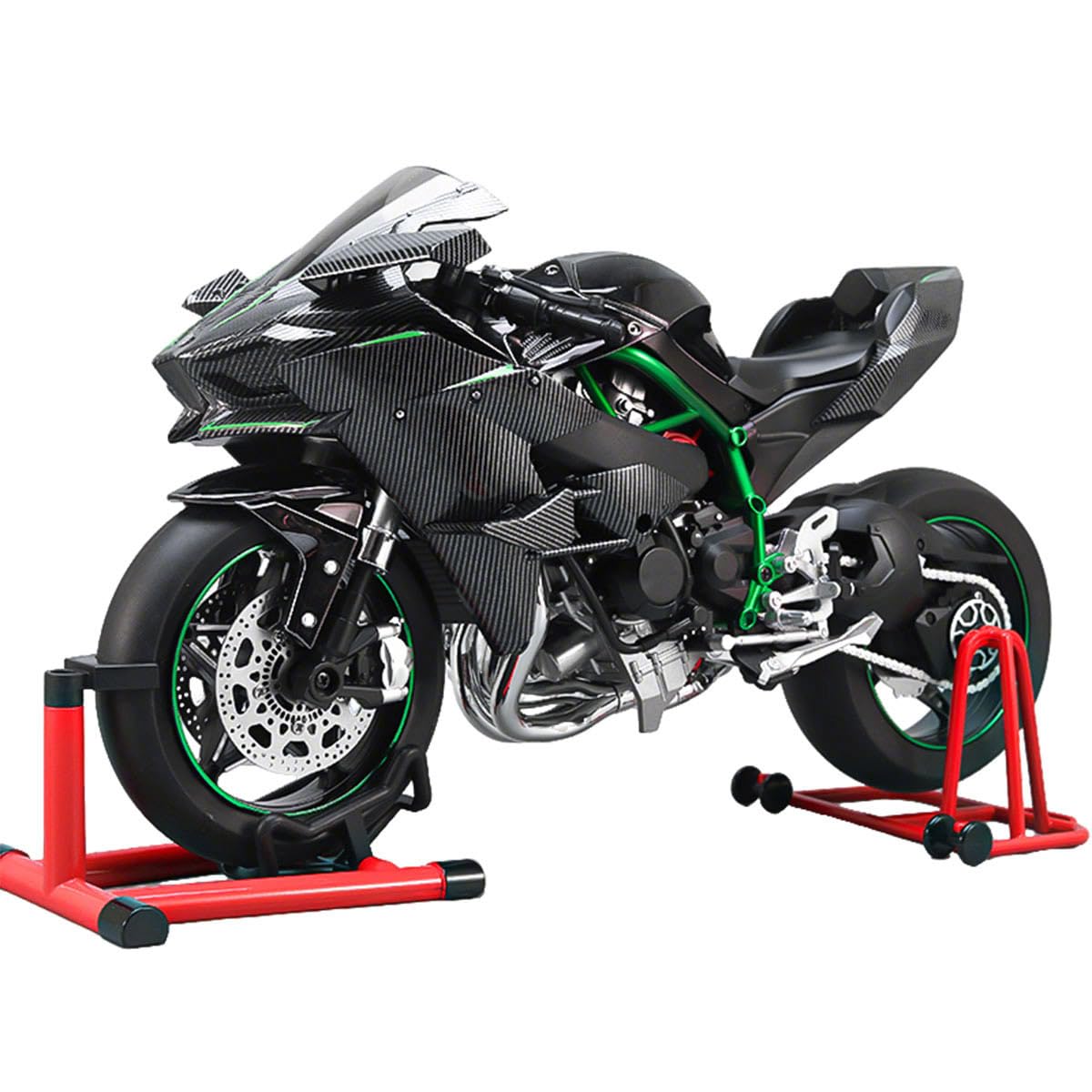 Metall Motorrad Modell 1:6 Maßstab, H2R Track Edition Dynamisches Simulationsmotorrad Mit Zündsystem Und Rauchspray, Geschenk Für Enthusiasten (Kohlefaser)