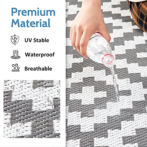 GENIMO Reversible Outdoor Rug for Patio Clearance,6'x9' Waterproof Plastic Mat,Patio,Camping,Rv,Deck,Porch,Camper,Balcony,Gray & White - Image 5