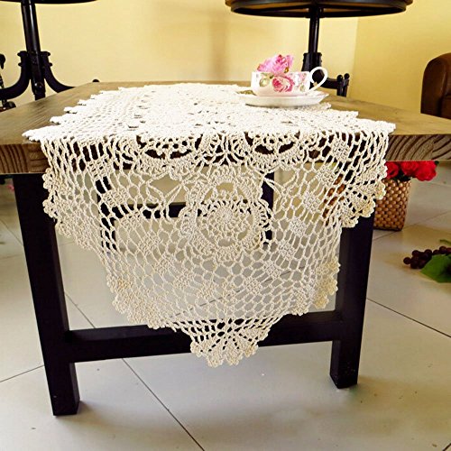 Kepswet 43237-2 Cotton Handmade Crochet Lace Oval Table Runner Dresser Console Coffee Table Tv Stand Decor Beige 14X36 Inch thumb #5