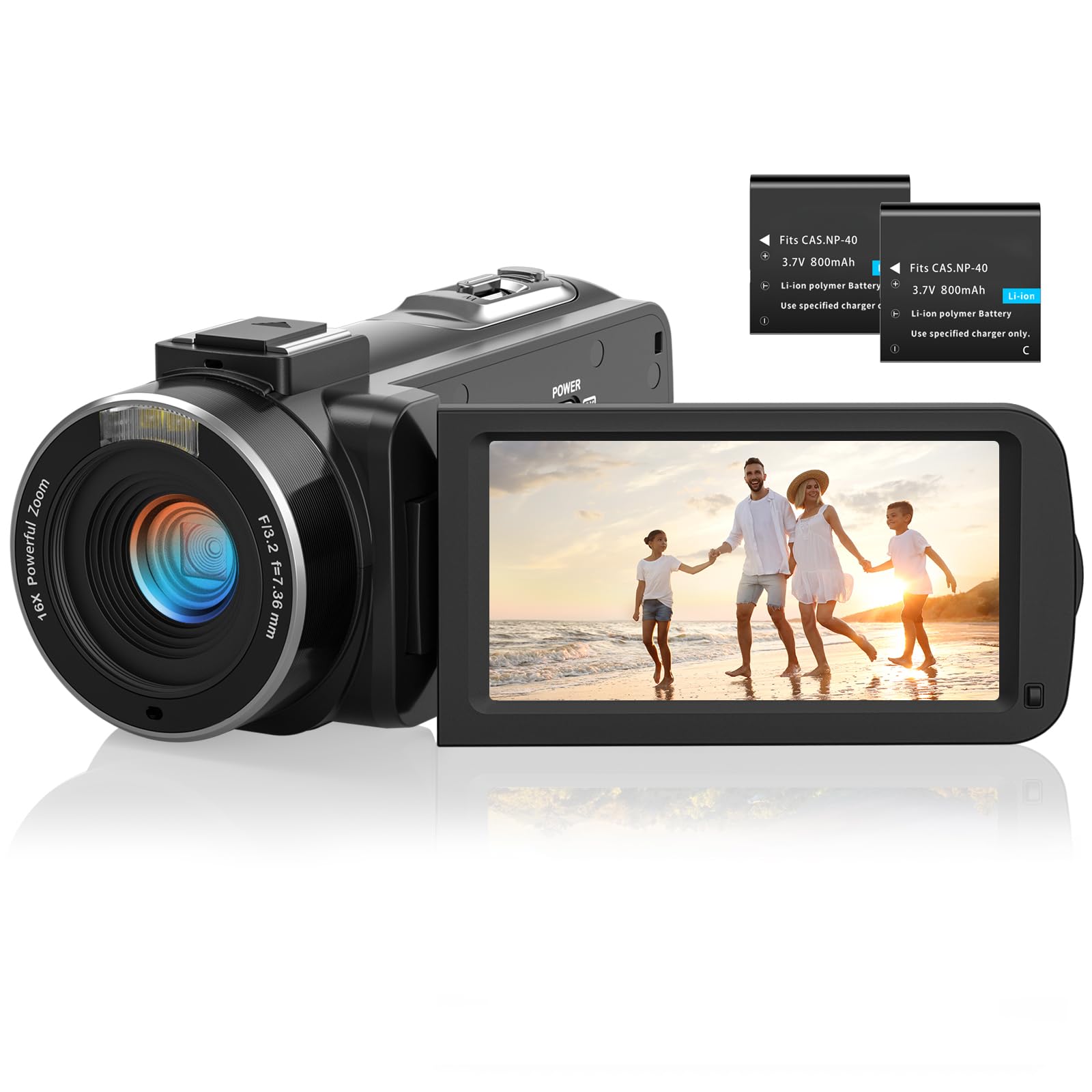 Videocamera, videocamera 1080P, 36 MP, visione notturna IR, fotocamera digitale con 2 batterie, schermo IPS da 3,0 pollici, fotocamera Vlogging 30 FPS 16X zoom digitale per YouTube, registrazione