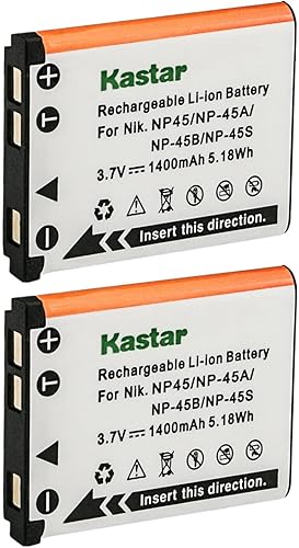 Kastar Paquete de 2 baterías FNP-45 de repuesto para Minolta NP-45, Minolta MN5Z 20MP 5X, MN12Z 20MP 12X, MN22Z 20MP 22X, MN30WP 21 MP  1080P HD