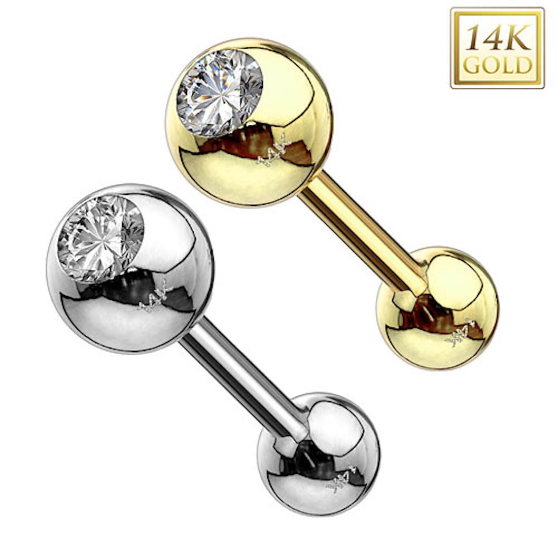 Piercing Zunge Intim Oral Ohr Tragus Zungenpiercing Ohrpiercing Stecker Stab 585 Gold 14 Karat Barbell Hantel Helix Universal Knorpel Ohr Kristall