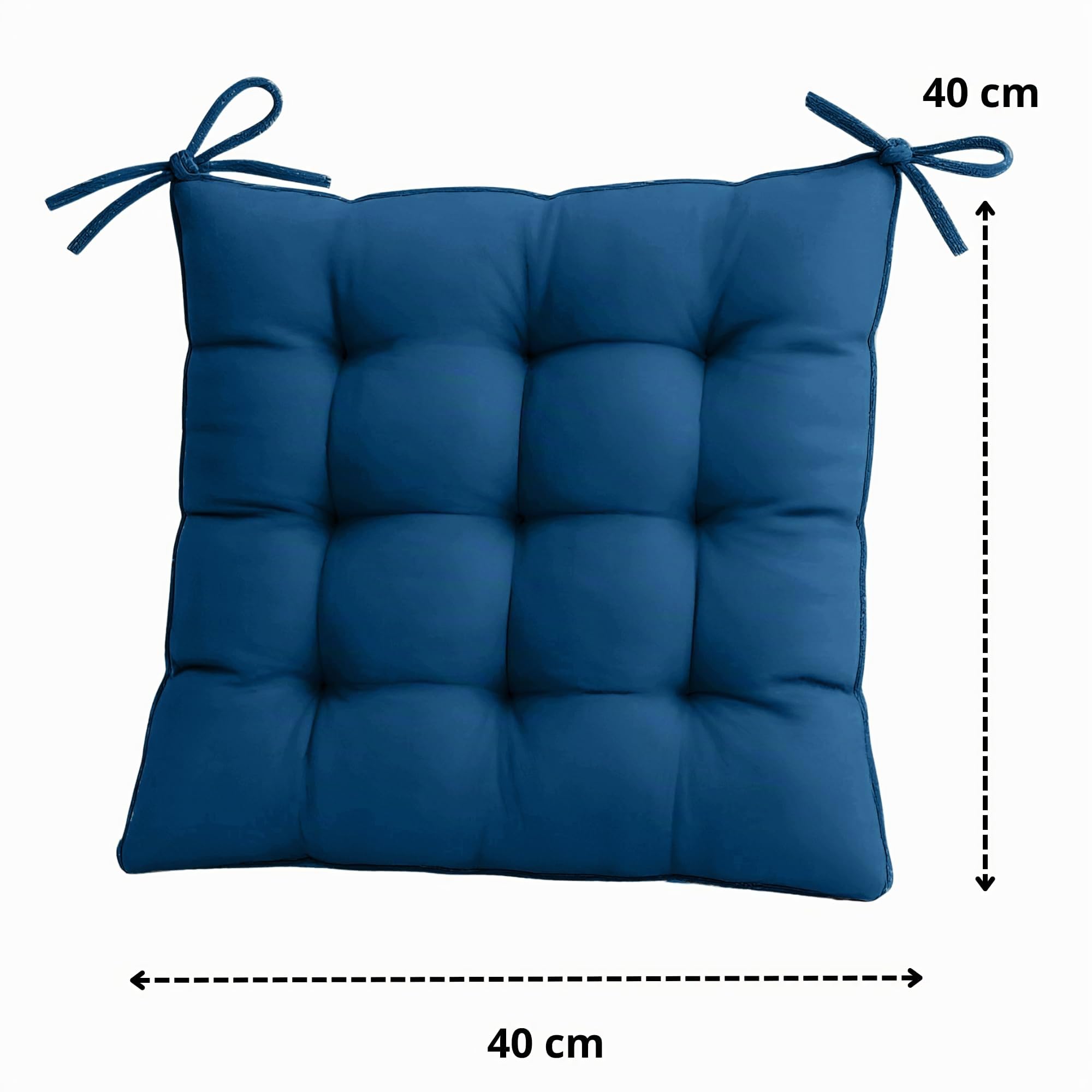 Déco Arts Coussin de Chaise - Lot de 4 Coussins Carrés avec Attaches pour Chaises Intérieur ou Extérieur - Polyester 65% & Coton 35% - Galette Certifiée Oeko-TEX - 40 x 40 cm, 380 g, Bleu petrole