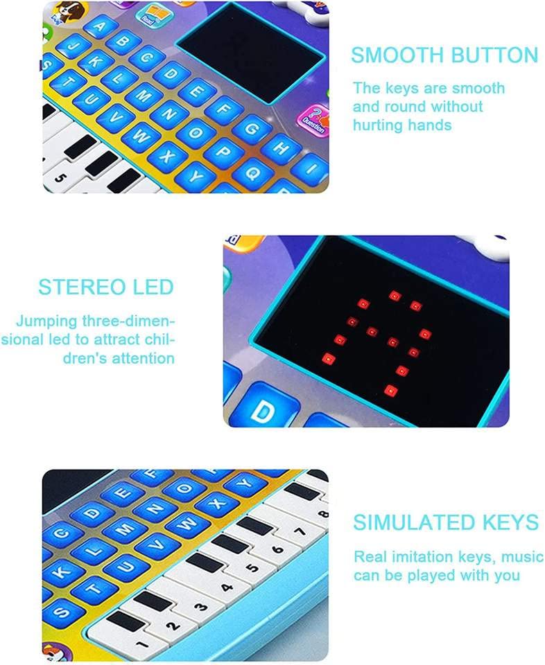 Image of Toys Educational Learning Laptop Toy for Kids with LED Display, Sound and Piano Learn Alphabets, Numbers, Math, Spelling, Animal Voices, Poems, Words, Q&A, (Multicolour, 3 Year+)