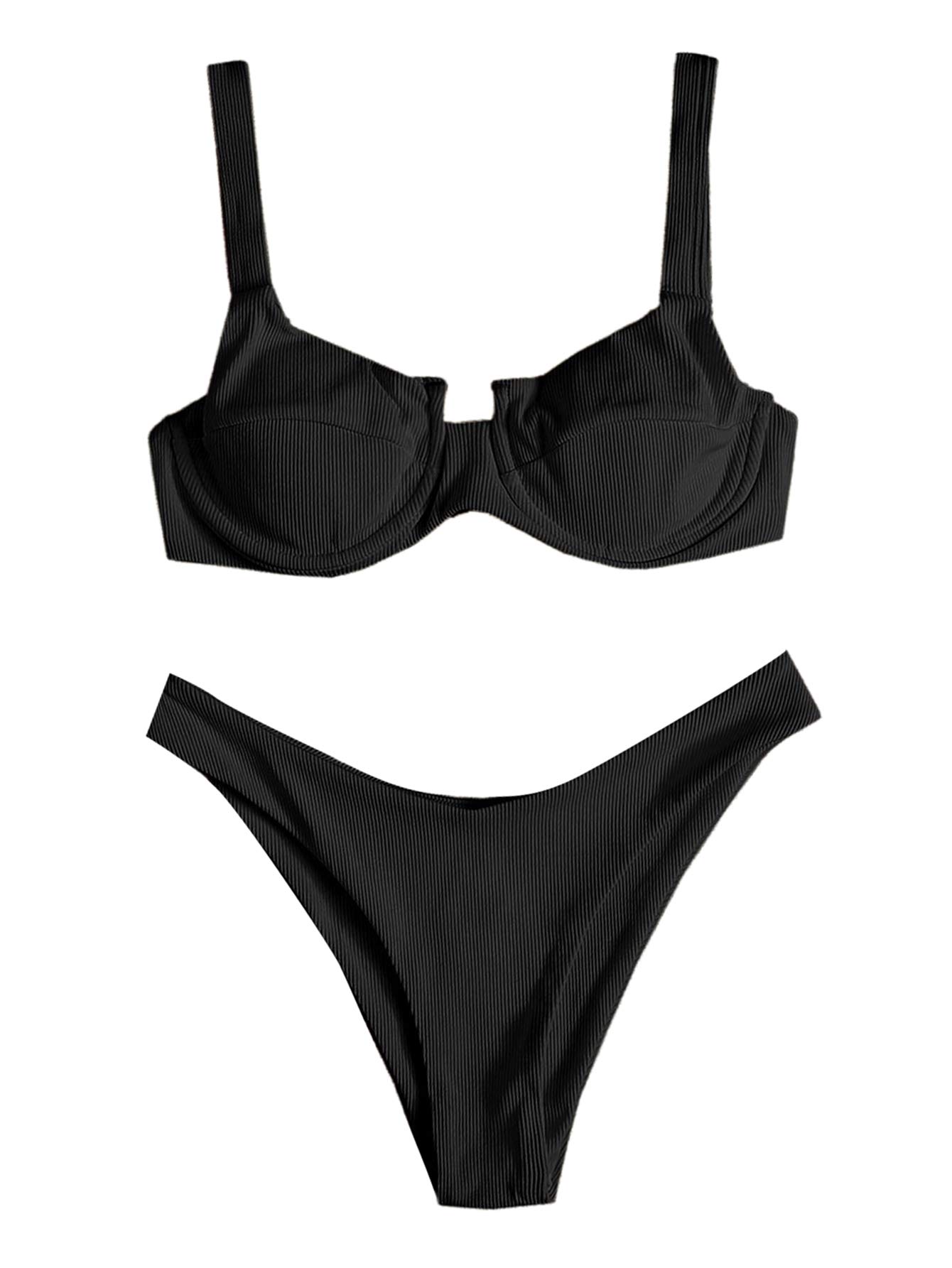 Buy SheIn Women's Two Piece Swimsuit Tie Back Wireless Bikini Set High