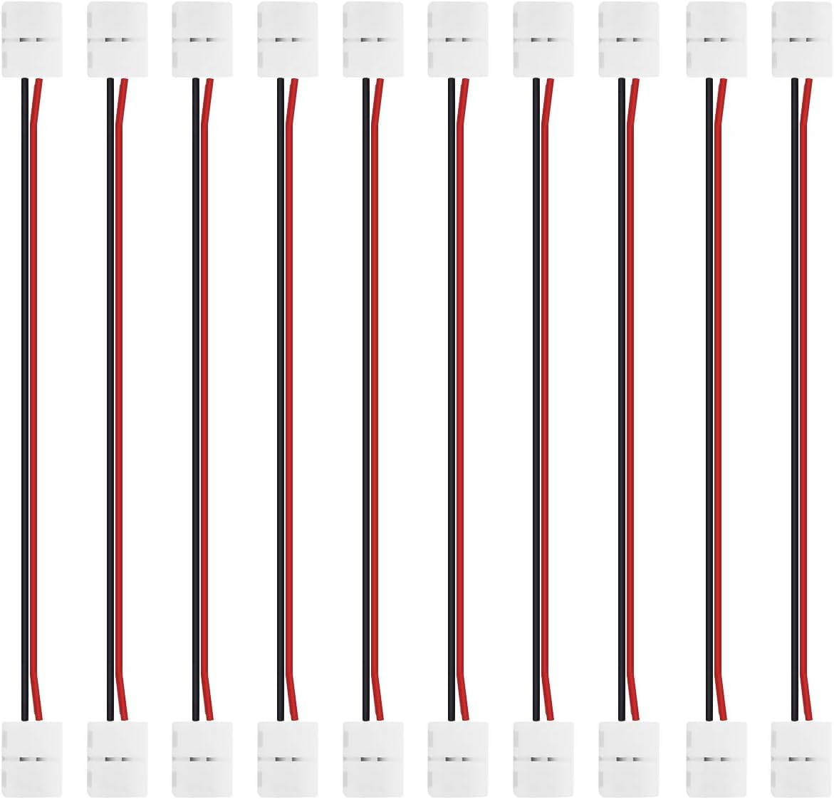 LightingWill 10pcs Pack Strip to Strip with Wire Solderless Snap Down 2Conductor LED Strip Connector for 10mm Wide 5050 5630 Single Color Flex LED Strips