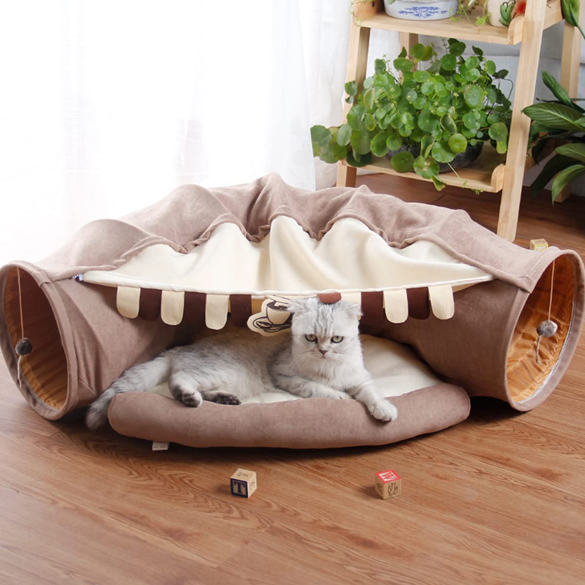 LEFTSTARER Túneles plegables 2 en 1 para gatos y escondite para mascotas, perros, conejos, hogar, tubos de túnel, juguetes con alfombrilla extraíble lavable