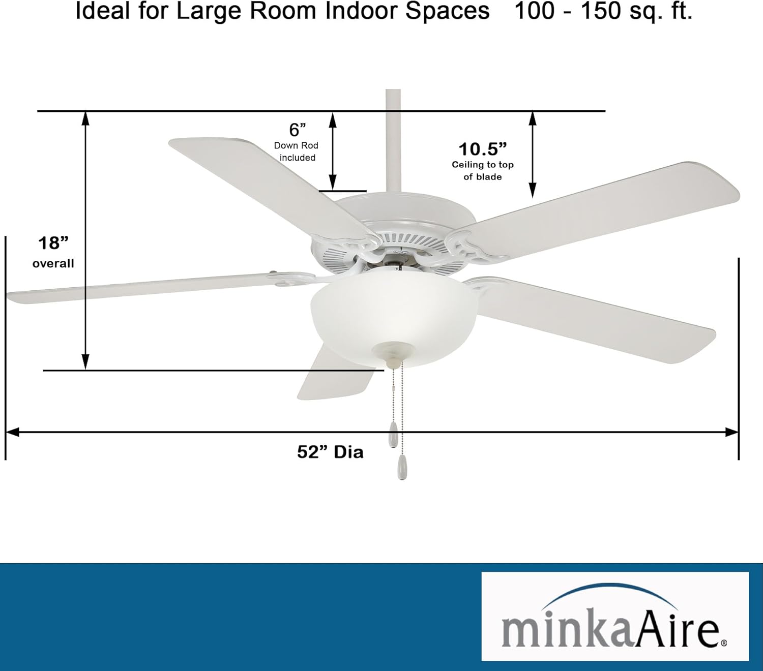 MINKA-AIRE F448L-WH Contractor Uni-Pack LED 52" 5-Blade LED Ceiling Fan in White Finish with White Blades