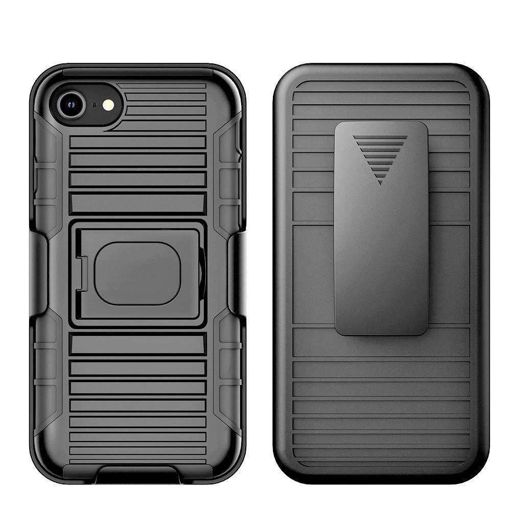 iPhone 7/8 Belt Case Clip Holster, Heavy Duty Shockproof Rugged Holster Case Cover with Belt Swivel Clip and Built in Kickstand for iPhone & 7 & 8 (Black)