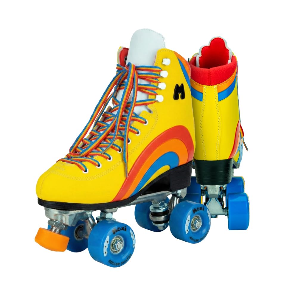 Moxi Rainbow Rider Beginner Quad Roller Skates - Recreational Outdoor High Top Roller Skates in Multiple Colours for All Ages (Sunshine Yellow, UK 3)