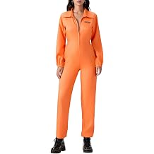 Tenopuli Adults Halloween Prisoner Jumpsuit Long Sleeve Orange Jail Prison Inmate Costume Letter Print Cosplay Party Outfits
