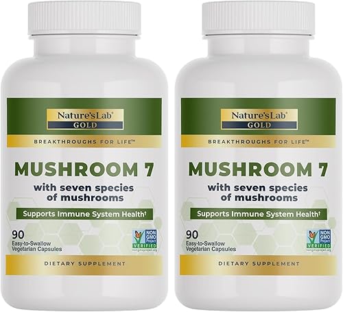 Nature's Lab Mezcla orgánica de hongos 7, beneficia el sistema inmunológico, la función celular y la resistencia, 90 cápsulas (45 porciones)