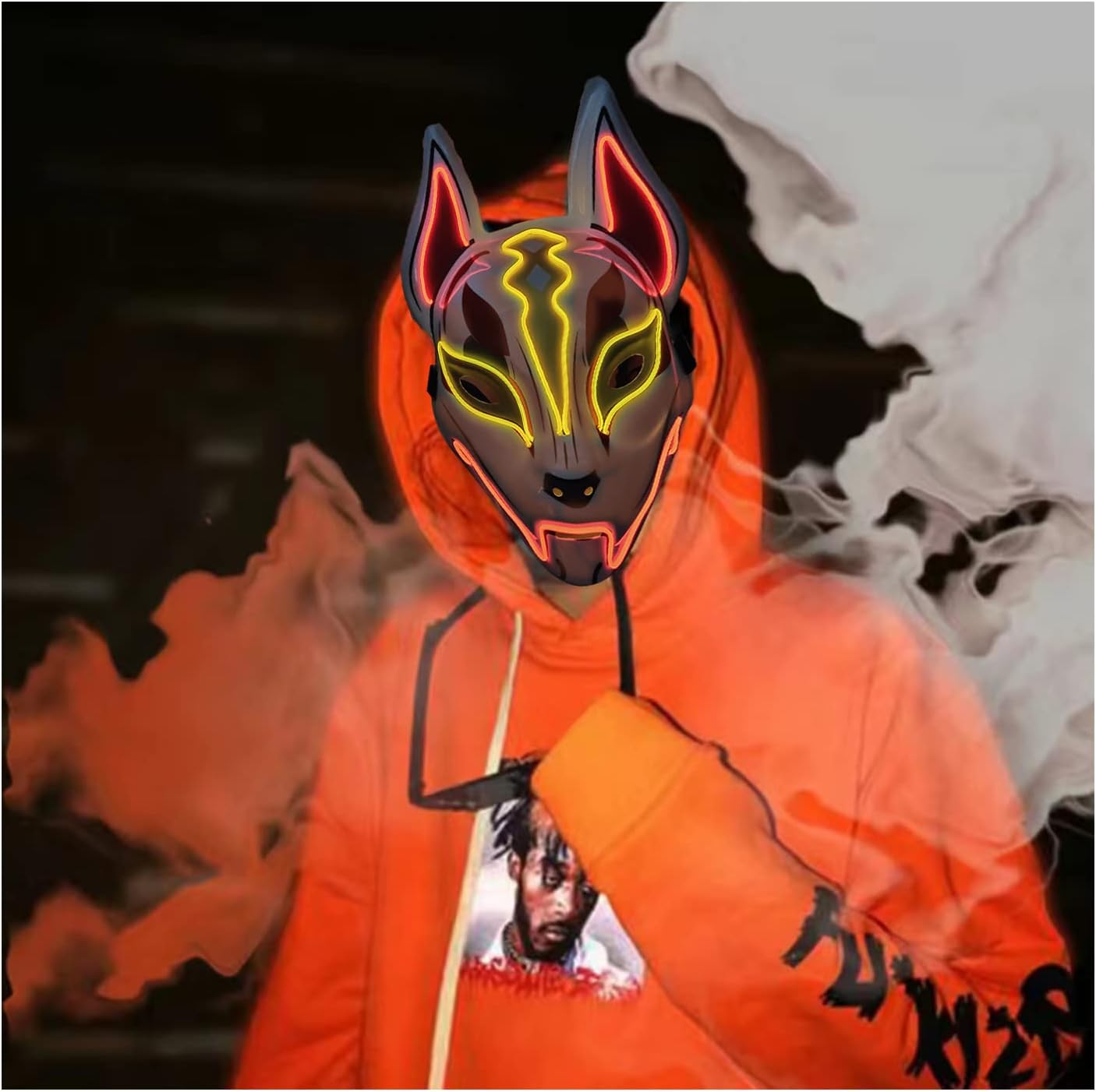 LED Fox Mask Halloween Drift Mask Light Up Wolf Purge Masks for Adult Party Cosplay Halloween Costume Masquerade Parties/Carnival Colour (red&yellow)