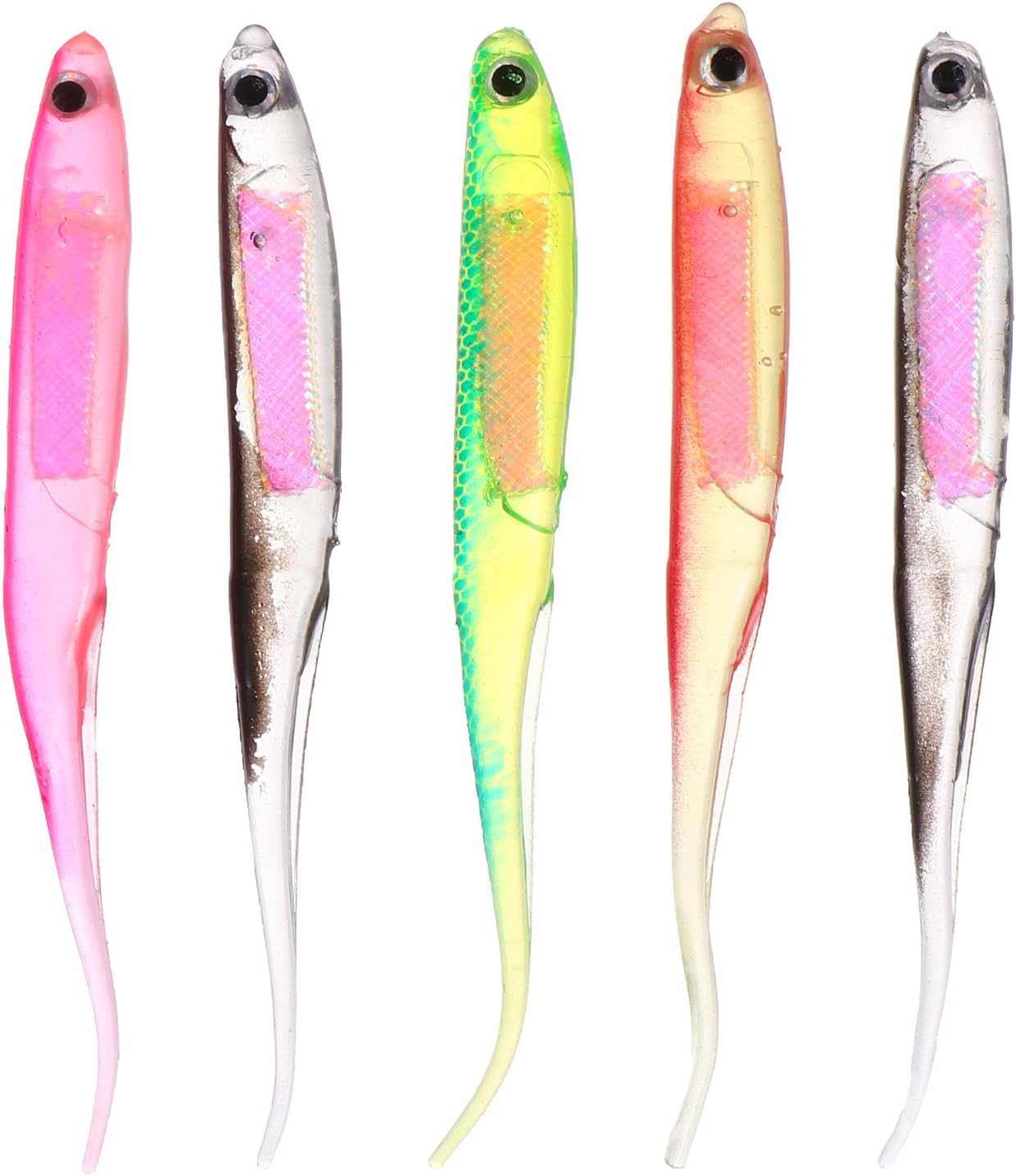 UPKOCH 5pcs 3D Rainbow Fish Soft Fishing Lures Set, Artificial Bait with Tail Curl, Multi-Color Soft Baits for Freshwater Carp and Bass Fishing Tackle