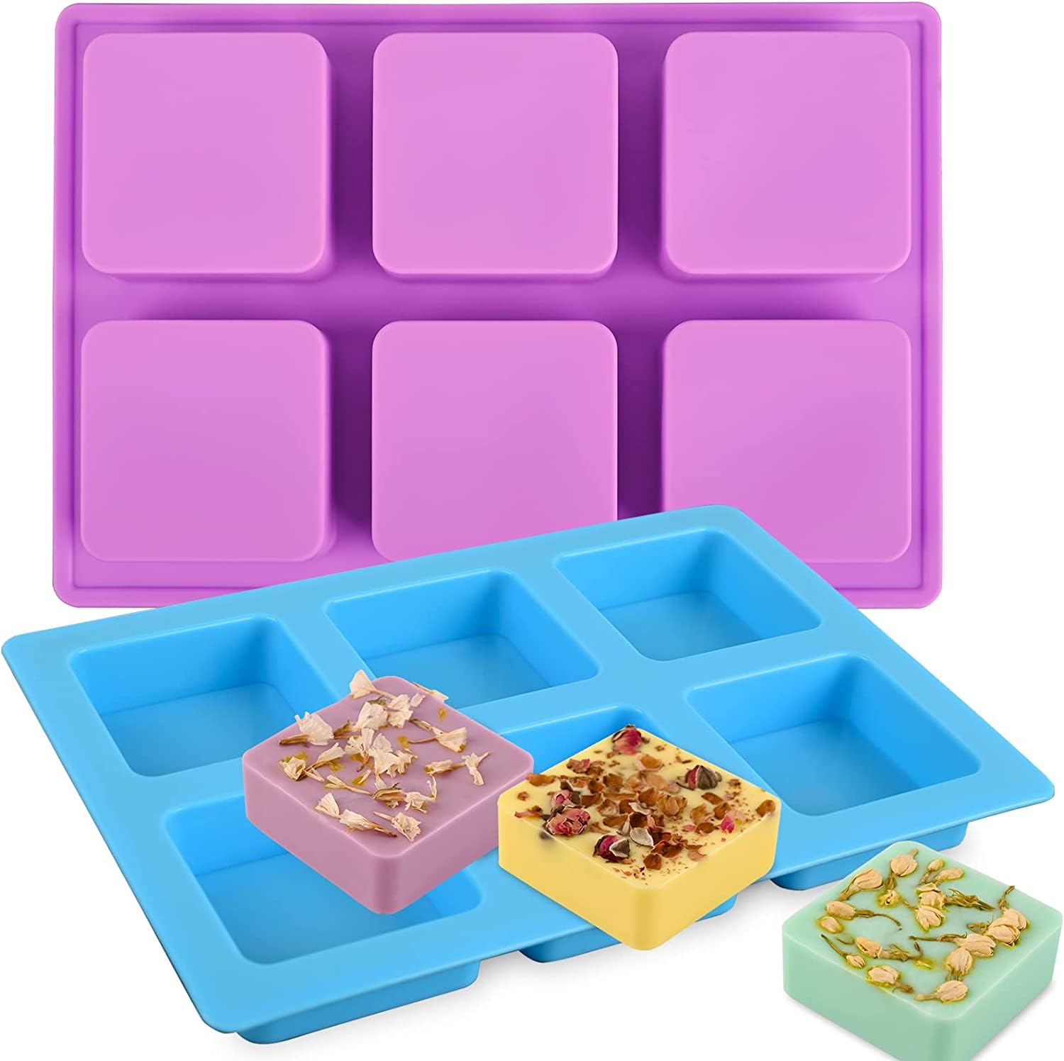 6 Cavity Silicone Soap Molds Square Bar Silicone Molds with Curved Edges for Soap Making Supplies DIY Brownies Cupcake, Cheesecake, Cornbread, Muffin Molds Tray 6-Slot (100 Grams) (2)