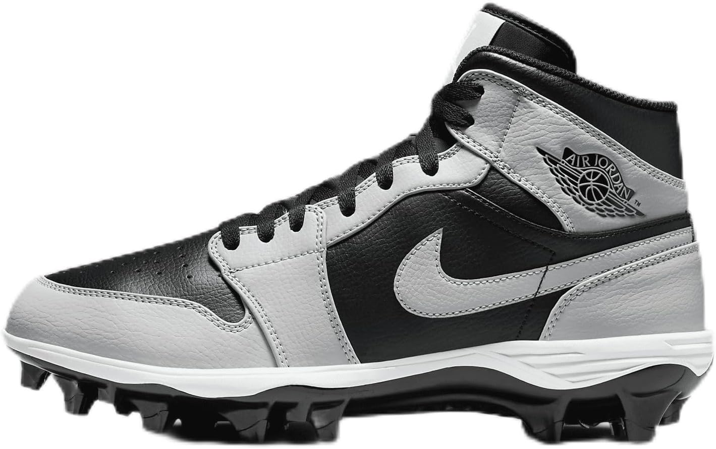 NIKE Jordan 1 Mid TD Men's Football Cleat (FJ6805-002, Black/Light Smoke Grey/Black/Light Smoke Grey) Size 12