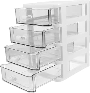 Transparent Drawer Style Storage Box Multi-function Desk Organizer for Cosmetics Stationery Documents Compact Plastic Desktop Storage Cabinet for Office Bedroom Bathroom