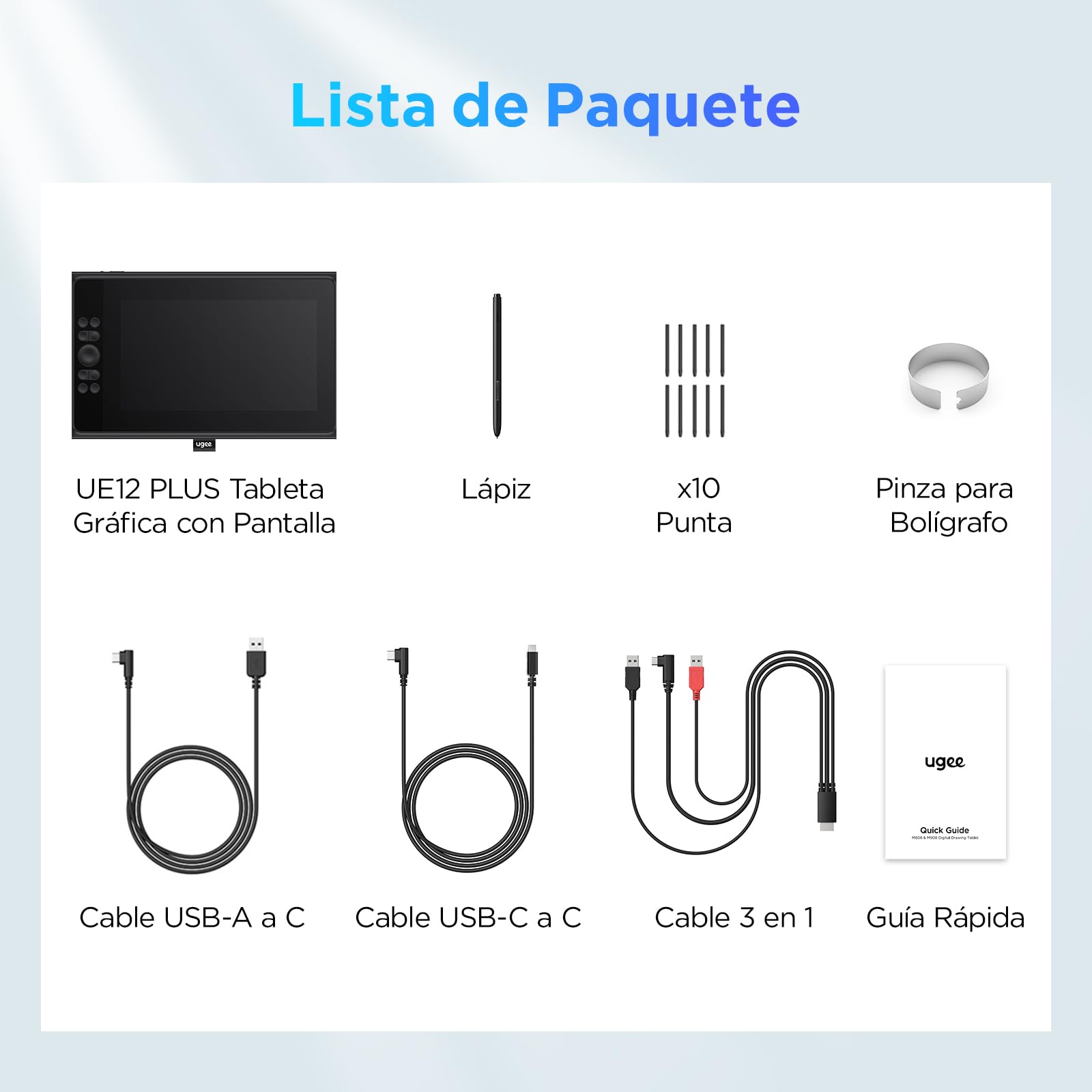 UGEE 147% sRGB Tableta Gráfica con Pantalla UE12P, 11,9 Pulgadas Antideslumbrante Monitor de Dibujo, Tableta Gráfica Lápiz sin Batería para Teléfono Android/Windows/Mac OS/Chrome OS