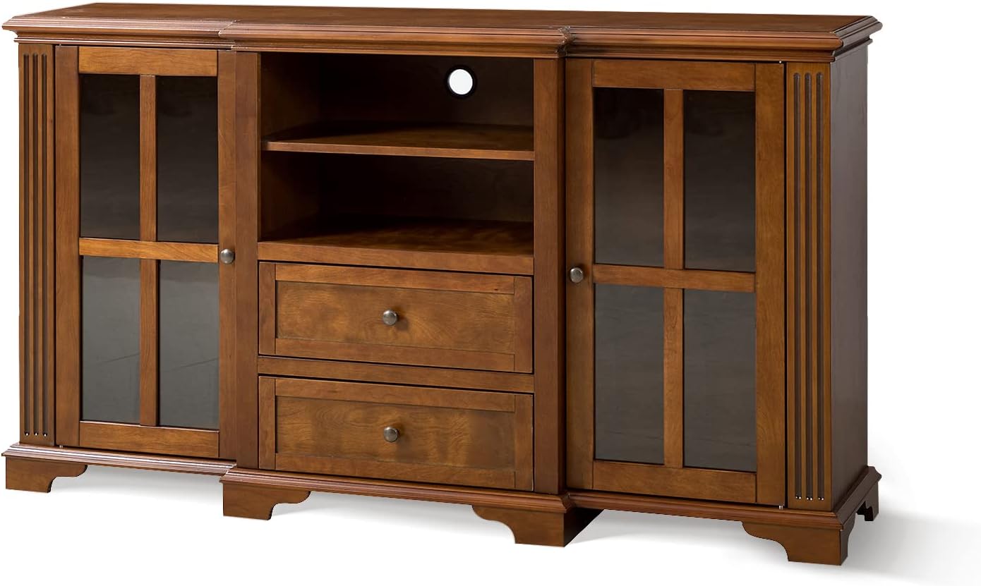 HULALA HOME Farmhouse TV Stand for 65 Inches TV, Industrial & Farmhouse Media Entertainment Center w/Sliding Barn Door, Rustic TV Console Cabinet w/Adjustable Shelves for Living Room, Acorn