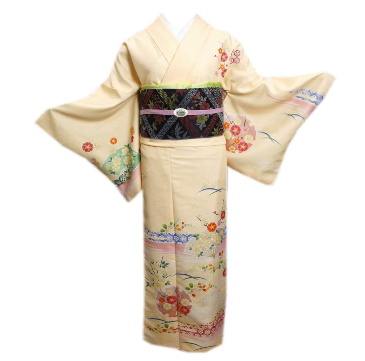 訪問着 着物 洗える お仕立て上がり 袋帯 2点セット 薄橙地古典四季花扇子雪輪流雲 フリー 結婚式 披露宴 入学式 卒業式 お宮参り 七五三 Amazon | [和さくら庵] 訪問着 着物 洗える お仕立て上がり 袋帯 2点