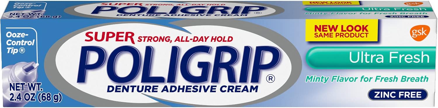 Super Poligrip Denture Adhesive Cream: 2 Packs of 2.4 Oz