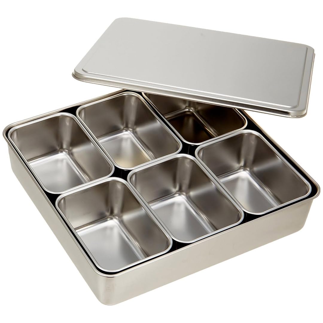 Gewürzbehälter-Set aus Edelstahl, mittlere Größe mit Deckel, 4-teiliges Tablett für Gewürz-Organisation, ideal für die Küche