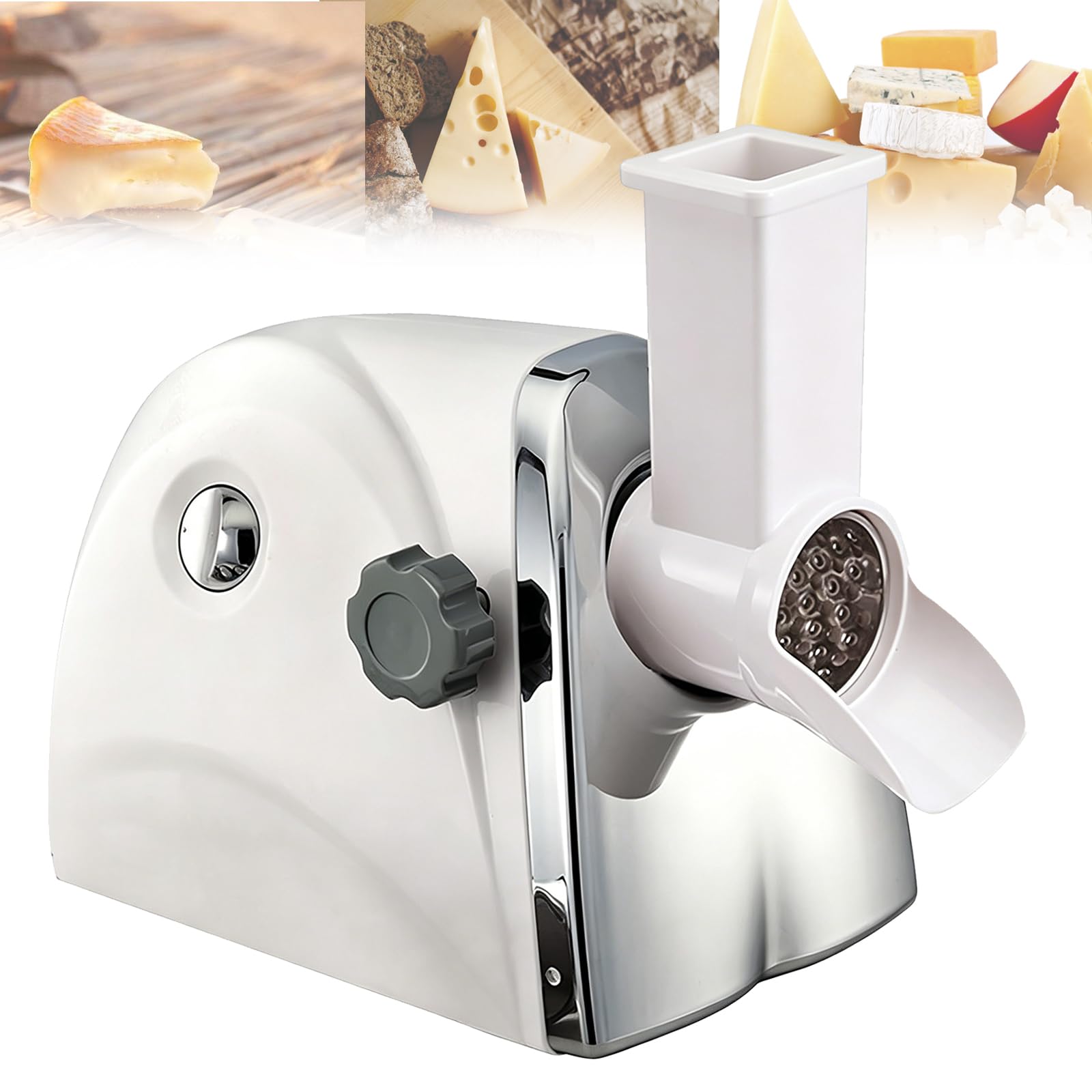 Vila Smo Commercial Electric Cheese Grater, Rotary Cheese Shredder Machine, With 3 Drum Blades, 1Min/500G-Quick Shred, Food Grade Abs, For Shredding Cheese, Vegetables, Nuts, And Carrots