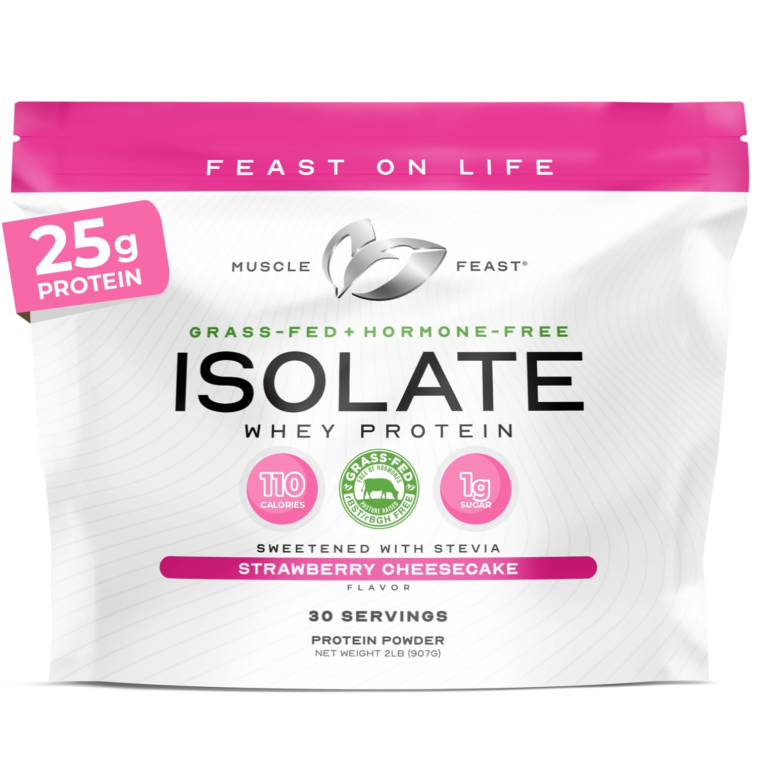 Grass-Fed Whey Protein Isolate, All Natural Hormone Free Pasture Raised, Whey Isolate Protein Powder for Men and Women, Gluten-Free, Delicious Isolate Protein - Strawberry Cheesecake, 2lb