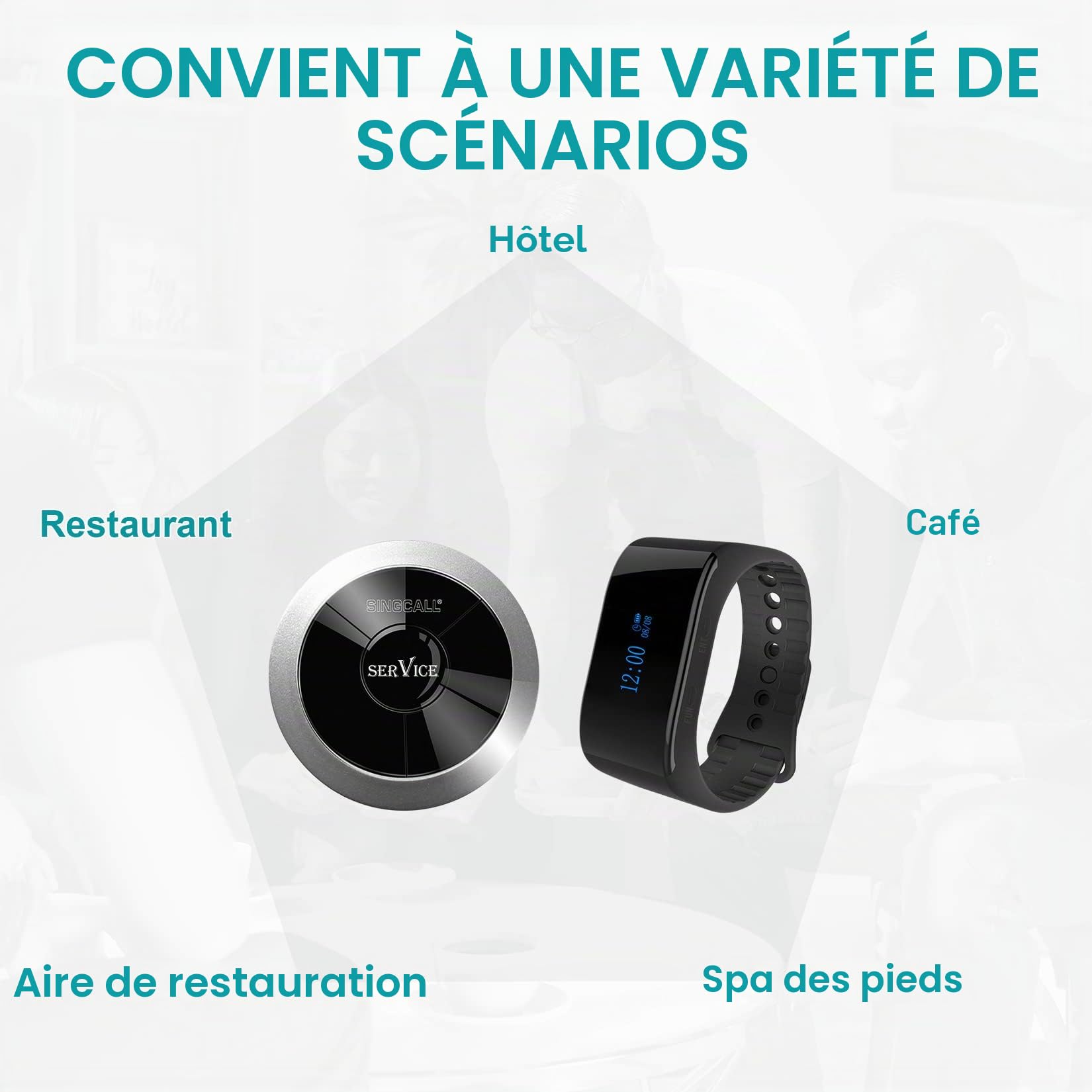 SINGCALL Système d'Appel sans Fil Étanche pour Le Restaurant avec Récepteur | Système d'Appel Serveur pour Resto/Hôtel/Bar/Café Signal Stable Longue Portée 1 Récepteur Mobile Étanche 10 Boutons d'Appel