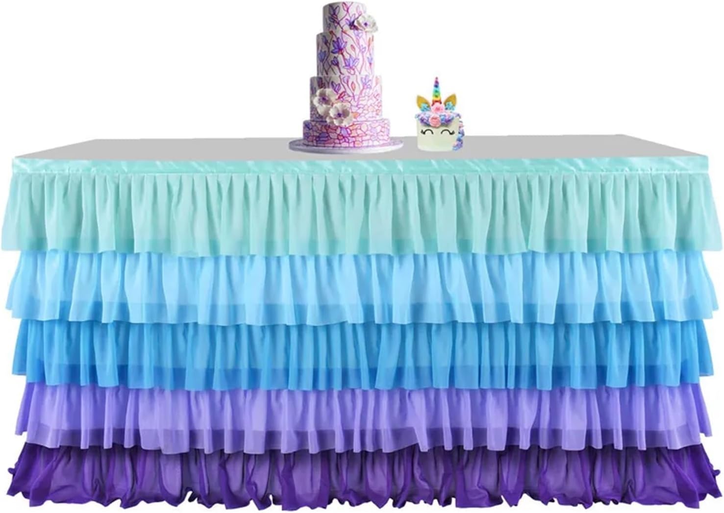 Party Table Skirt， Table Skirt Birthday Party Tutu Table Skirt Wedding Decoration Table Surround Deco Table for Wedding, Birthday, Party, Bar, Prom(Color2,273cmX77cm)