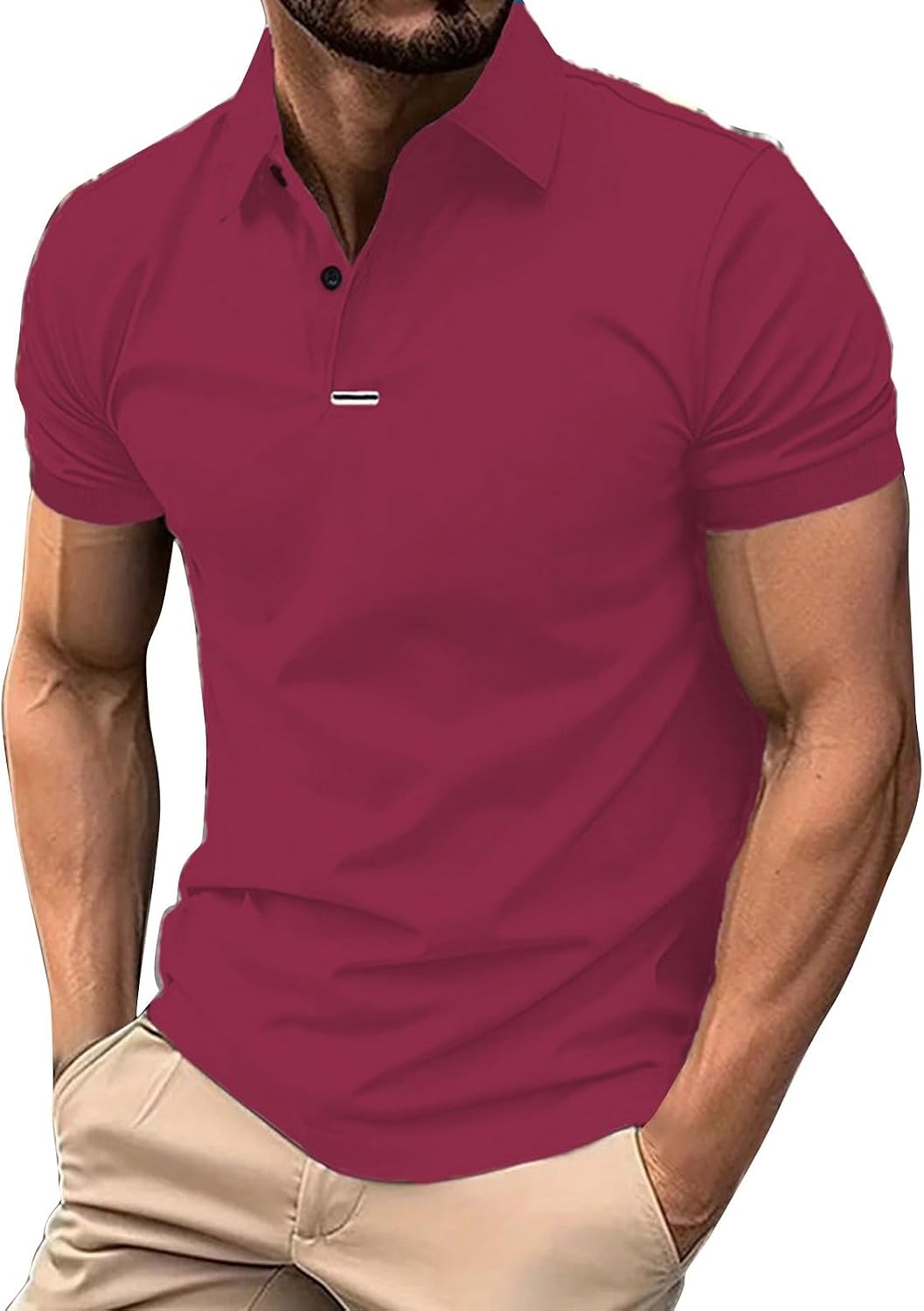 Ymosrh Men's Casual Polo Shirts Short Sleeve Solid Color Business Golf Collar Shirt Stylish, M-3XL