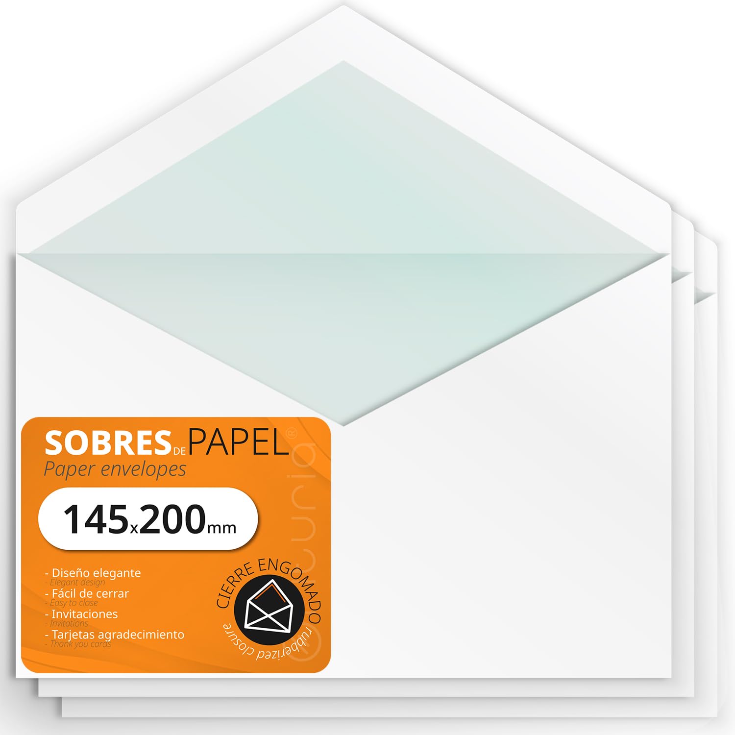 Białe koperty z literami, papierowe koperty z klapką, koperty na zaproszenia i listy, papierowe koperty na karty, urodziny, wesele lub komunię - Ofiturii (145 x 200 mm, 50 sztuk)
