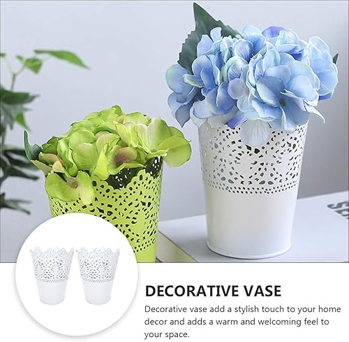 Miniatura 6 de Happyyami Juego de 2 jarrones florales con ribete de encaje, jarrón de hierro para flores frescas o artificiales, decoración del hogar