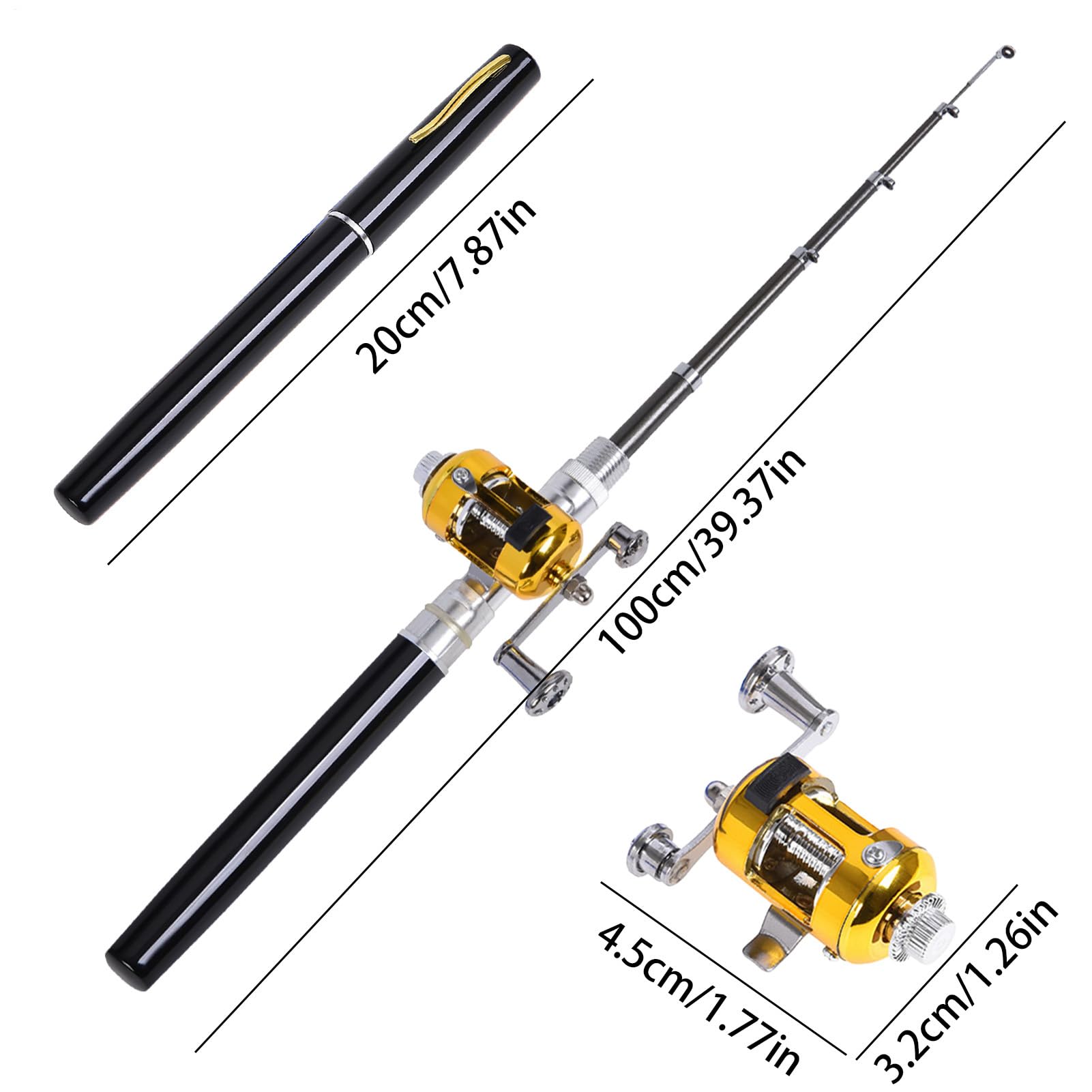 Combo de caña de pescar tipo pluma, caña de pescar tipo pluma y carrete | Pluma de pesca combinada con caña y carrete portátil,Bolígrafo para caña de pescar, caña de pescar pequeña, cañas de pescar pa