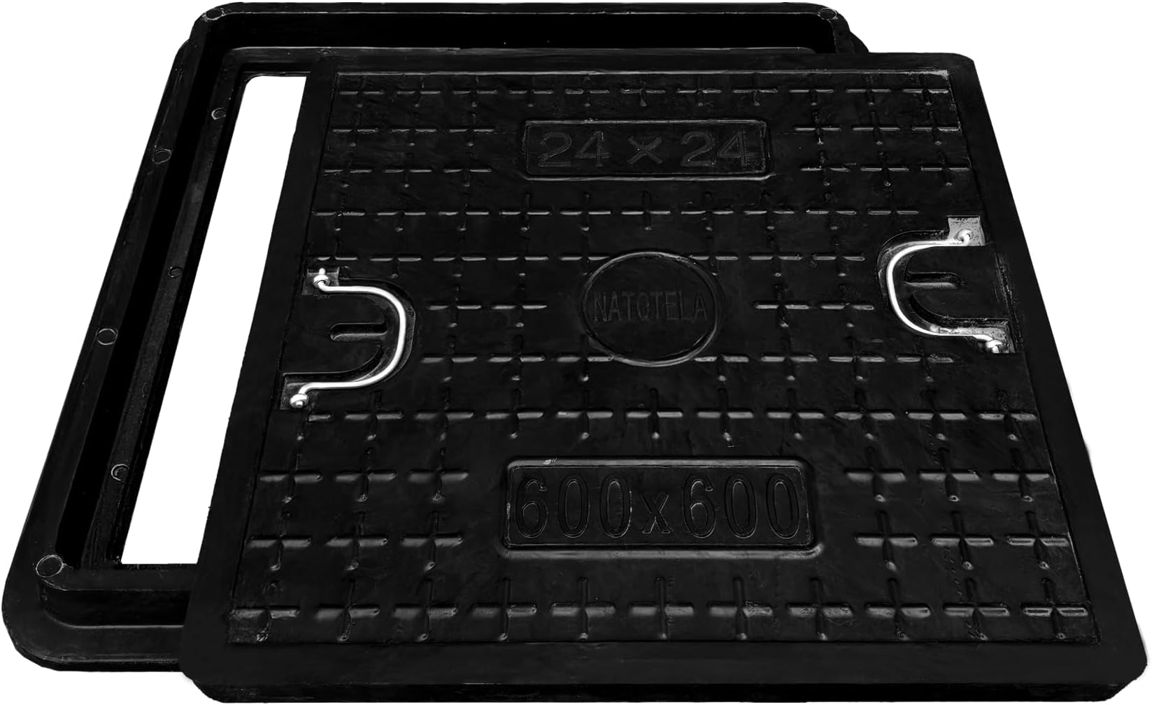 - Square Fiberglass Manhole Cover and Frame 28x28, 24x24 Solid Top Lid, Clear Opening Size 21.5x21.5,Reinforced Steel Embedded Sewer Cover with Handles,Non-slip Recessed Sewage Basin Covers