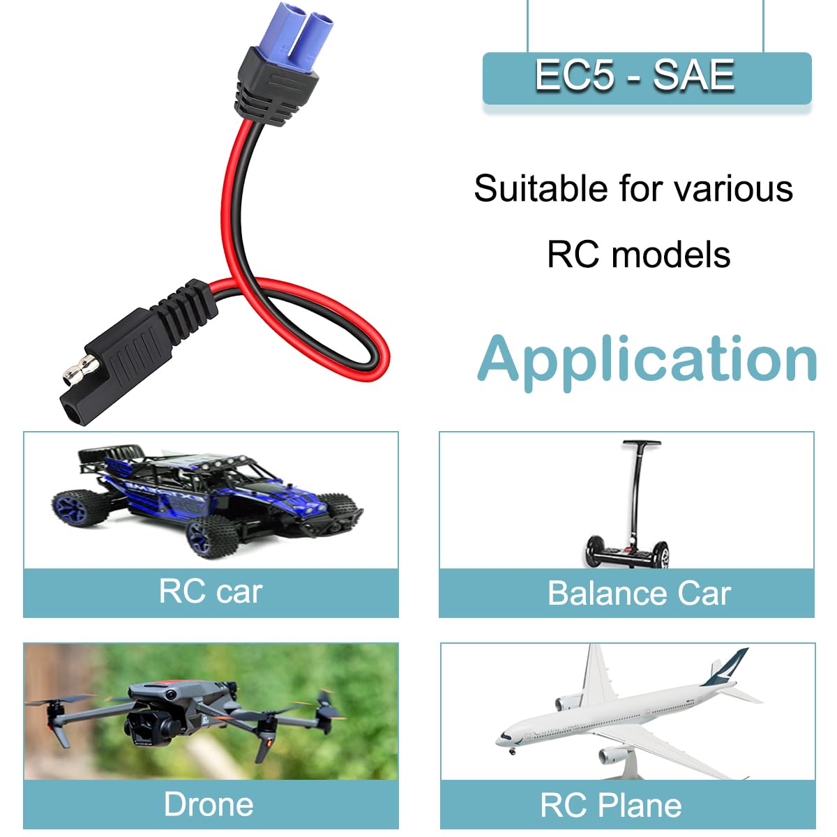 2 pezzi Cavo EC5 a SAE, Cavo adattatore auto da EC5 femmina a SAE, per batteria auto e pannello solare