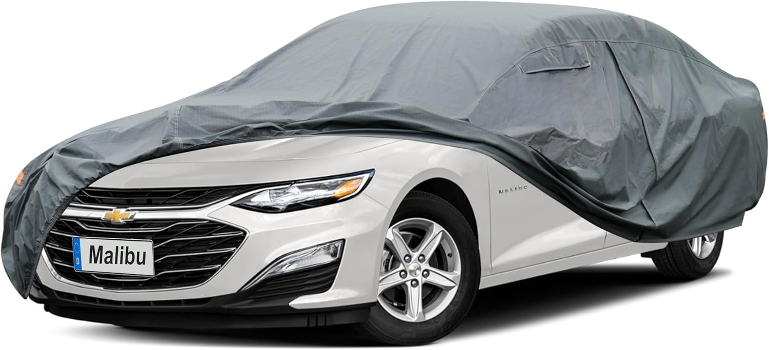 GUNHYI Premium Car Cover Custom Fit Chevrolet Chevy Malibu (1997-2026), 16 Layers Heavy Duty Car Cover Waterproof All Weather with Zipper Door for Sun Rain Snow Dust Uv Protection