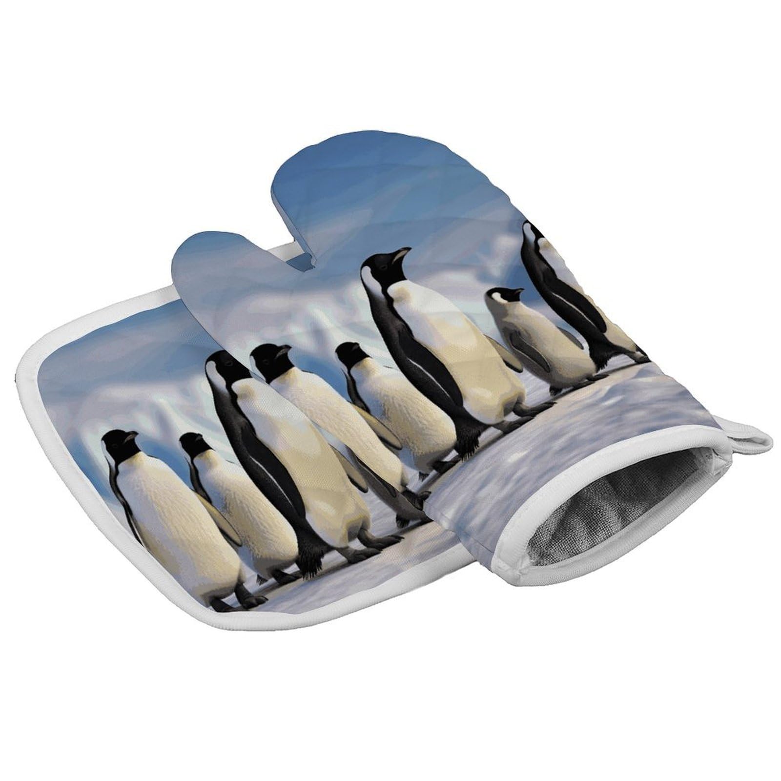 Fodpand Style Five Penguins Oven Mitts And Pot Holders Sets, Cooking Gloves And Hot Pads Heat Resistant Washable, Kitchen Oven Glove For Oven Cooking Baking Grilling