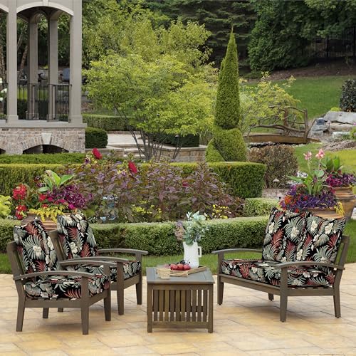 Image of Arden Outdoor Deep Seat Cushion Set, Foam, 2-Pack, 22x24, Black Tropical | Sofa, Couch, Conversation Set, Premium High-Density Foam, Never Flattens, Mold and Mildew Resistant